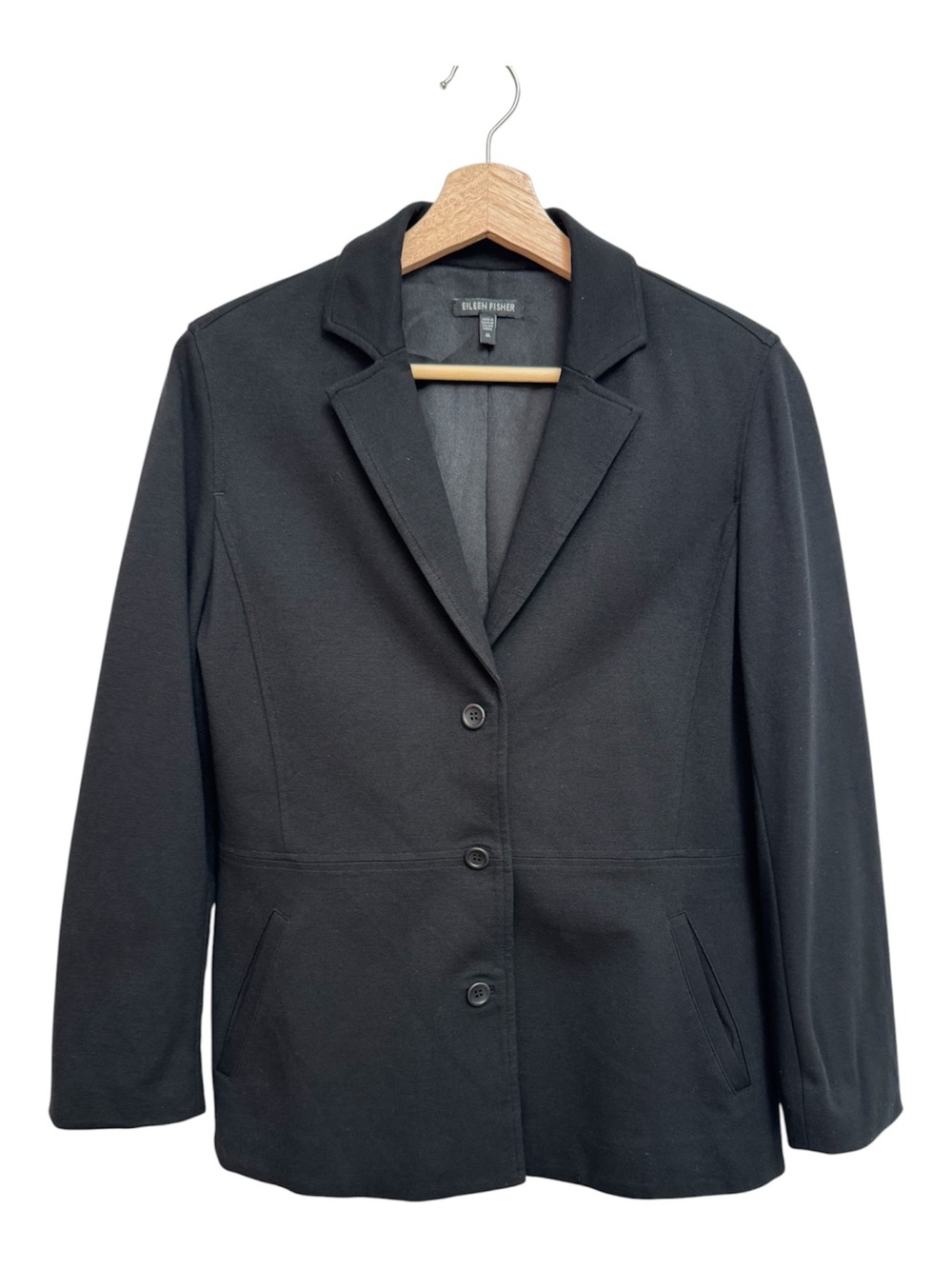 Eileen Fisher Blazer Women Medium Black Silk Blend Lining Closet Staple Career